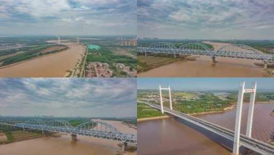 济南黄河大桥4K航拍延时视频高清在线视频素材下载