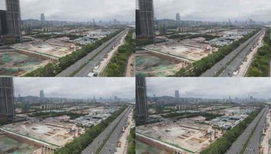 深圳滨海大道旁的超级总部基地建筑工地航拍高清在线视频素材下载