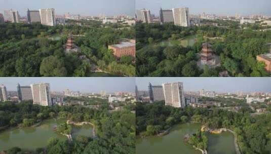 山东淄博人民公园航拍高清在线视频素材下载