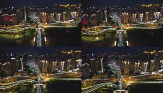 福建泉州晋江大桥田安大桥夜景灯光交通航拍高清在线视频素材下载
