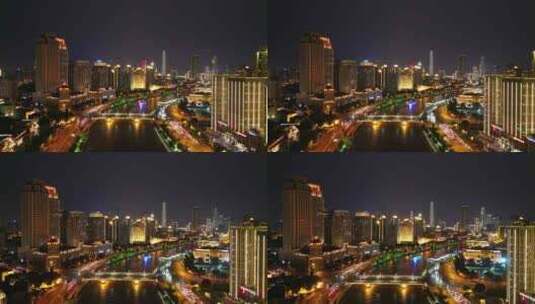 天津城市夜景灯光航拍高清在线视频素材下载