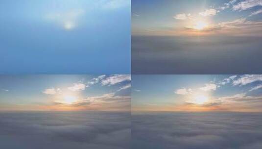 无人机穿过云层看见日出高清在线视频素材下载