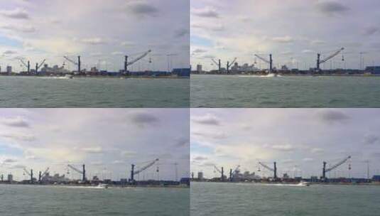 港口的货物起重机和船只高清在线视频素材下载