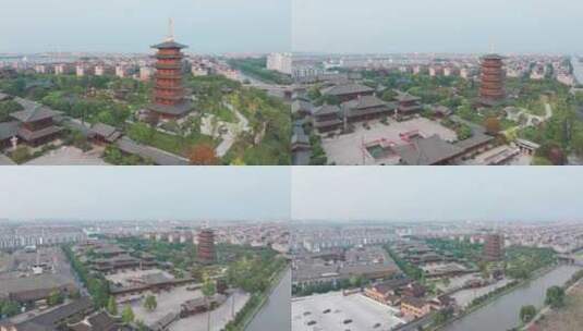 航拍上海宝山寺佛教寺院自然风光高清在线视频素材下载