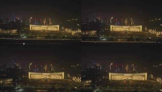 江西省博物馆夜景航拍城市夜晚建筑灯光风光高清在线视频素材下载