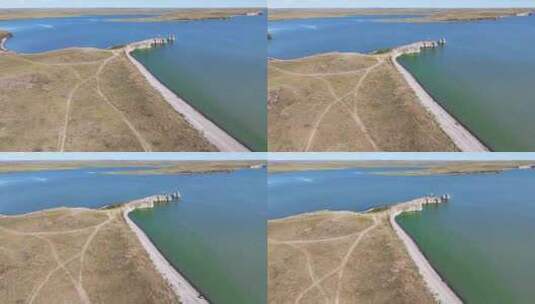 航拍内蒙古呼伦贝尔市呼伦湖的碧绿色湖面高清在线视频素材下载