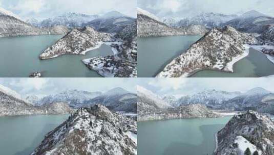 西藏昌都然乌湖，雪山，森林的航拍自然风光高清在线视频素材下载