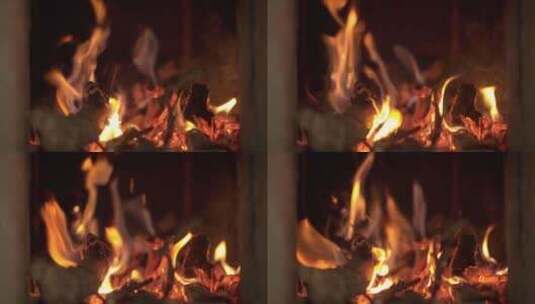 木炭燃烧灰烬篝火干柴烈火高清在线视频素材下载