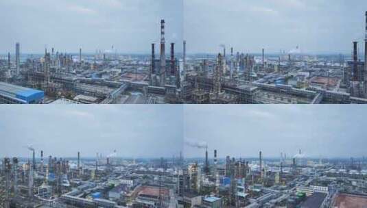 大型石油化工企业石化总厂炼油厂傍晚航拍高清在线视频素材下载