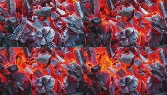 炭火烧烤木炭灰烬高清在线视频素材下载