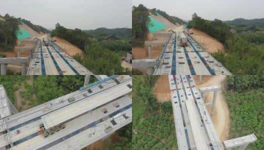 高速公路桥梁预制梁架设施工高清在线视频素材下载