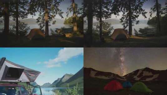 露营情侣旅游旅行游玩帐篷黄昏户外野外夕阳高清在线视频素材下载