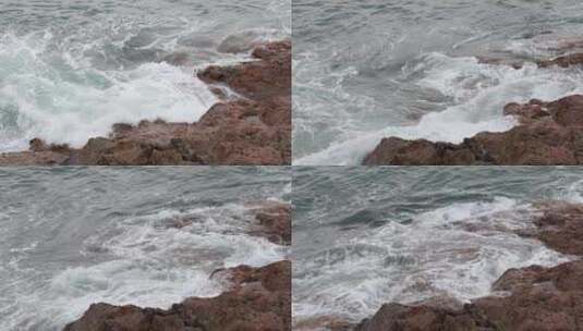 大梅沙礁石风起浪涌高清在线视频素材下载