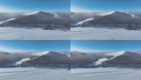 内蒙古冬季自然风光山峰雪地森林雪景高清在线视频素材下载