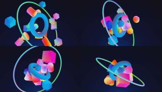 彩色几何图形在零重力4K动画中的动态悬浮高清在线视频素材下载