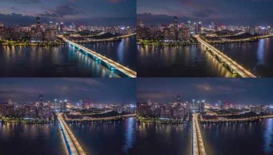 惠州_惠州大桥_道路桥梁_夜景航拍001高清在线视频素材下载