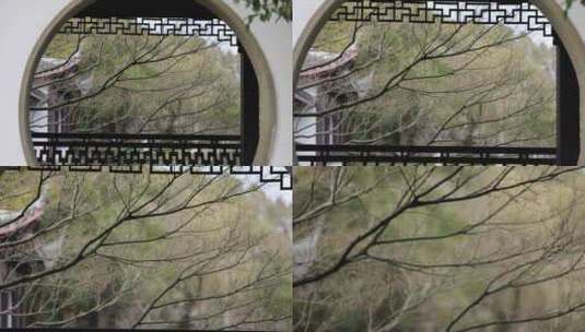 江南园林穿过圆形拱门高清在线视频素材下载