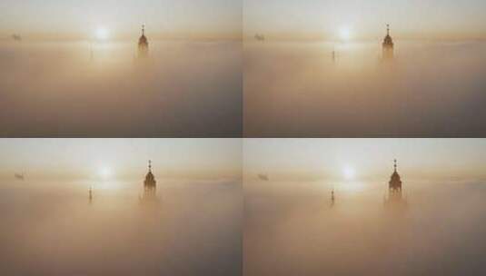 瓦维尔城堡在雾蒙蒙的日出，克拉科夫，波兰高清在线视频素材下载