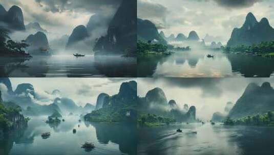 古风意境禅意桂林山水高清在线视频素材下载