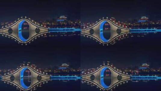 廊桥庭阁景区夜景亮化实景演艺2高清在线视频素材下载