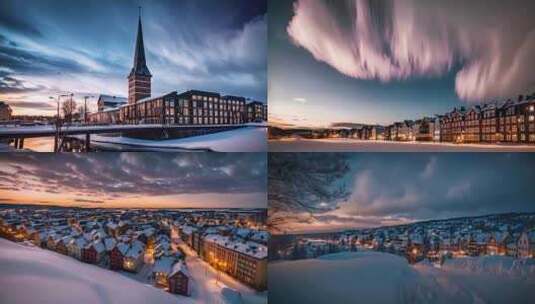 冬天北欧城市冰雪美景高清在线视频素材下载
