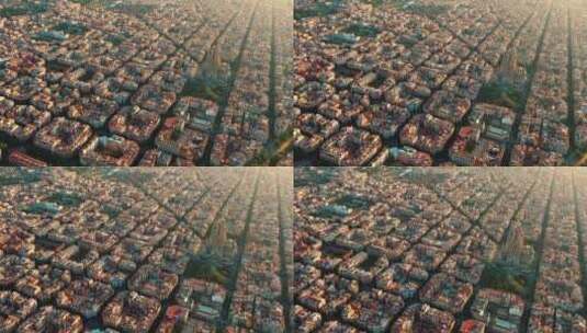 巴塞罗那城市天际线和圣家堂的鸟瞰图。Ei高清在线视频素材下载