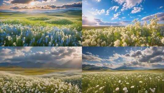 新疆那拉提草原花海自然风光视频高清在线视频素材下载
