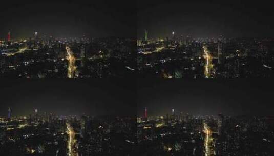 广州黄埔大道夜景交通航拍高清在线视频素材下载