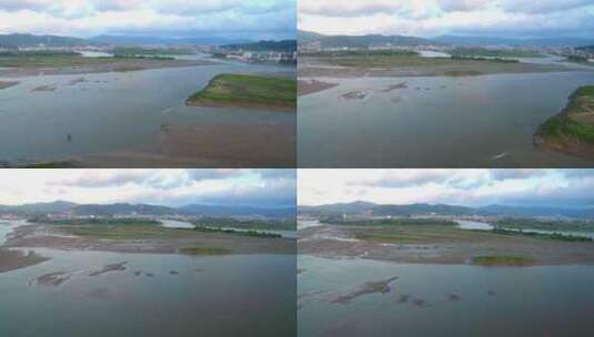 航拍闽江小岛果园茉莉花田沙洲湿地河汊白鹭高清在线视频素材下载