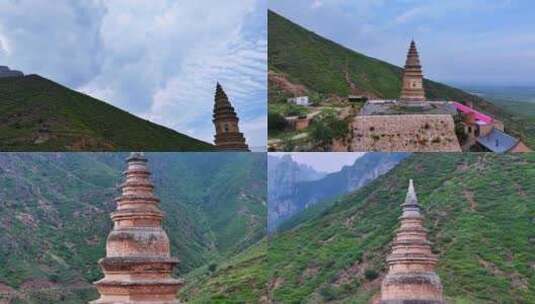 航拍延时+实景阳原澍鹫寺塔 唐代佛塔4K素材高清在线视频素材下载