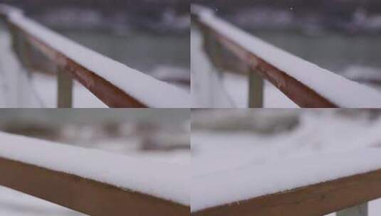 唯美栏杆积雪/下雪飘雪高清在线视频素材下载