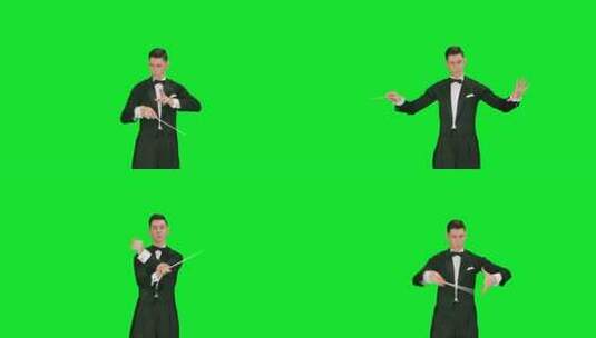 身穿西装的管弦乐团团长用指挥棒与音乐家同高清在线视频素材下载