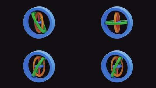 彩色旋转陀螺仪机构的3D动画|阿尔法通道高清在线视频素材下载