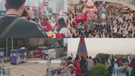 香港街头圣诞节氛围高清在线视频素材下载