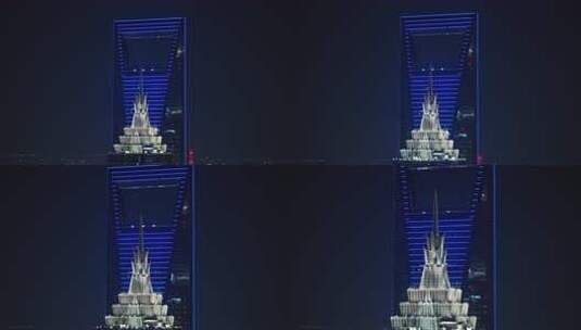上海夜晚亮灯的特色城市高楼建筑4k高清在线视频素材下载