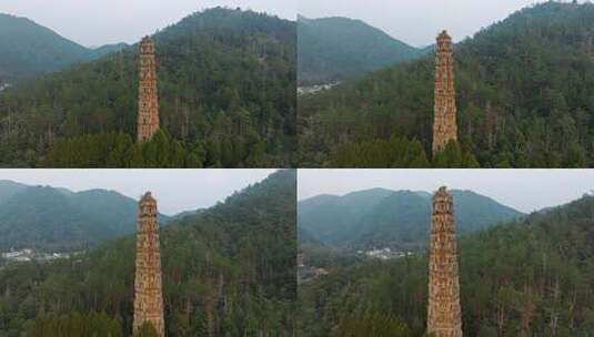 浙江台州国清寺隋塔天台山寺庙古塔宝塔航拍高清在线视频素材下载