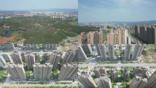 山间的现代化城市住宅建筑群鸟瞰全景高清在线视频素材下载