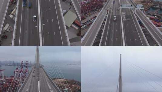 香港昂船洲大桥公路汽车俯拍画面高清在线视频素材下载