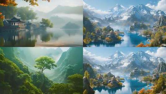 中国风大气风景 古风山水修仙游戏片头动画高清在线视频素材下载