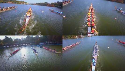 麓湖龙舟赛穿越机四组镜头二高清在线视频素材下载