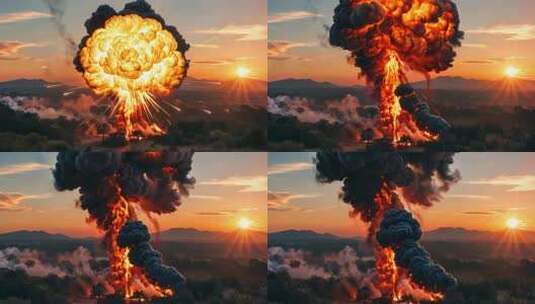 日落时分野外爆炸场景高清在线视频素材下载