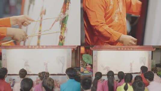 观众观看保定宴皮影表演高清在线视频素材下载