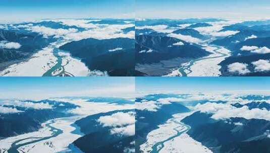 雪山河流高空俯瞰风光高清在线视频素材下载
