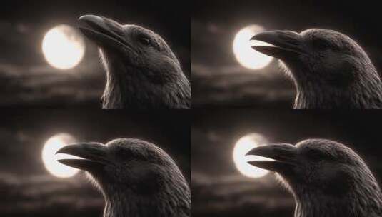 乌鸦仰望月亮在夜空中发出凄厉的鸣叫高清在线视频素材下载