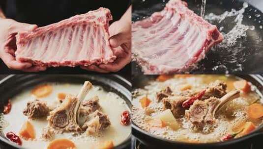 新鲜肋排炖汤制作过程高清在线视频素材下载