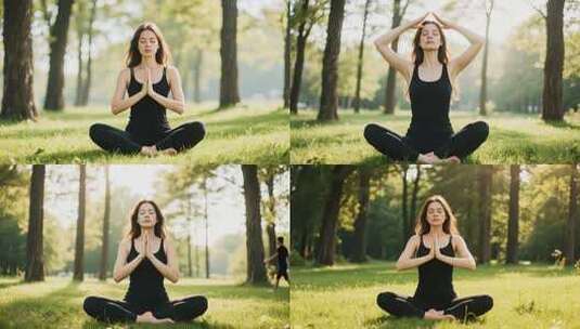 女子户外草地冥想素材高清在线视频素材下载