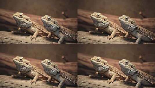 两只蜥蜴趴于木头上高清在线视频素材下载
