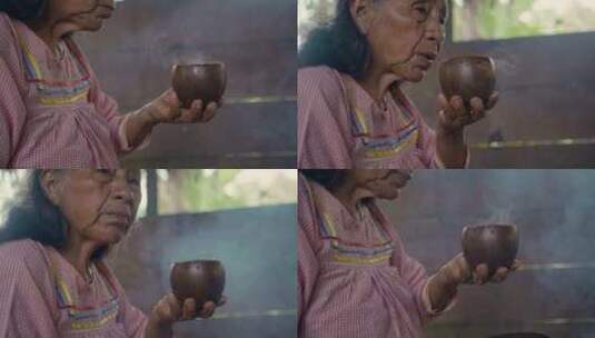 土著，女人，华欧拉尼部落，喝酒高清在线视频素材下载