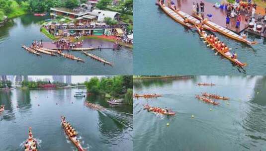 成都麓湖端午节划龙舟高清在线视频素材下载