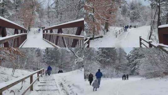 雪中行走的人们高清在线视频素材下载